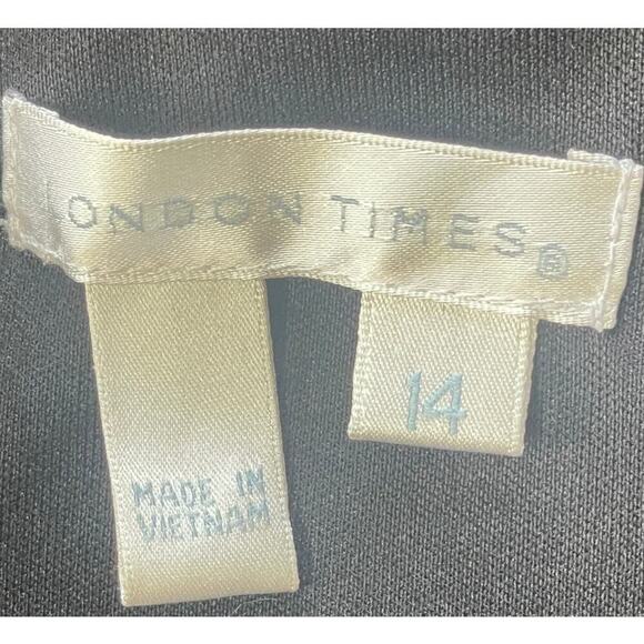 London Times Ruffle-Neck Cap-Sleeve Gray/Black Floral-Top Sheath Dress - Picture 2 of 11